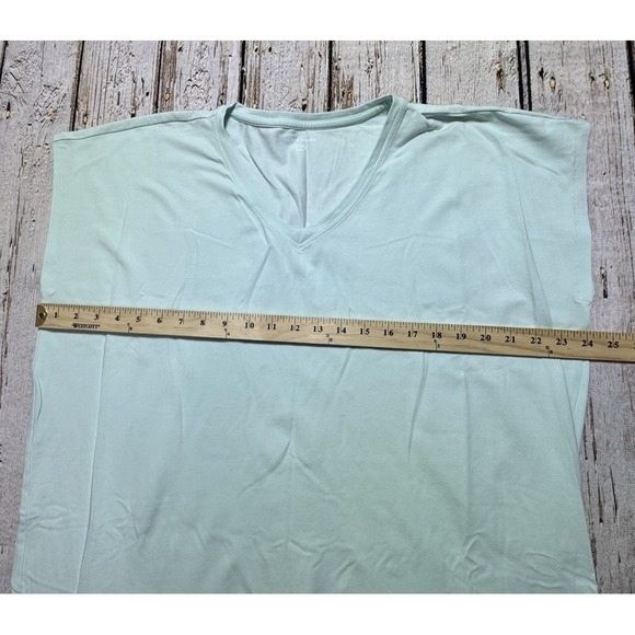 Eileen Fisher Size XL Boxy Shirt Dress Mint Green Jersey V-Neck Organic Cotton - Picture 3 of 6